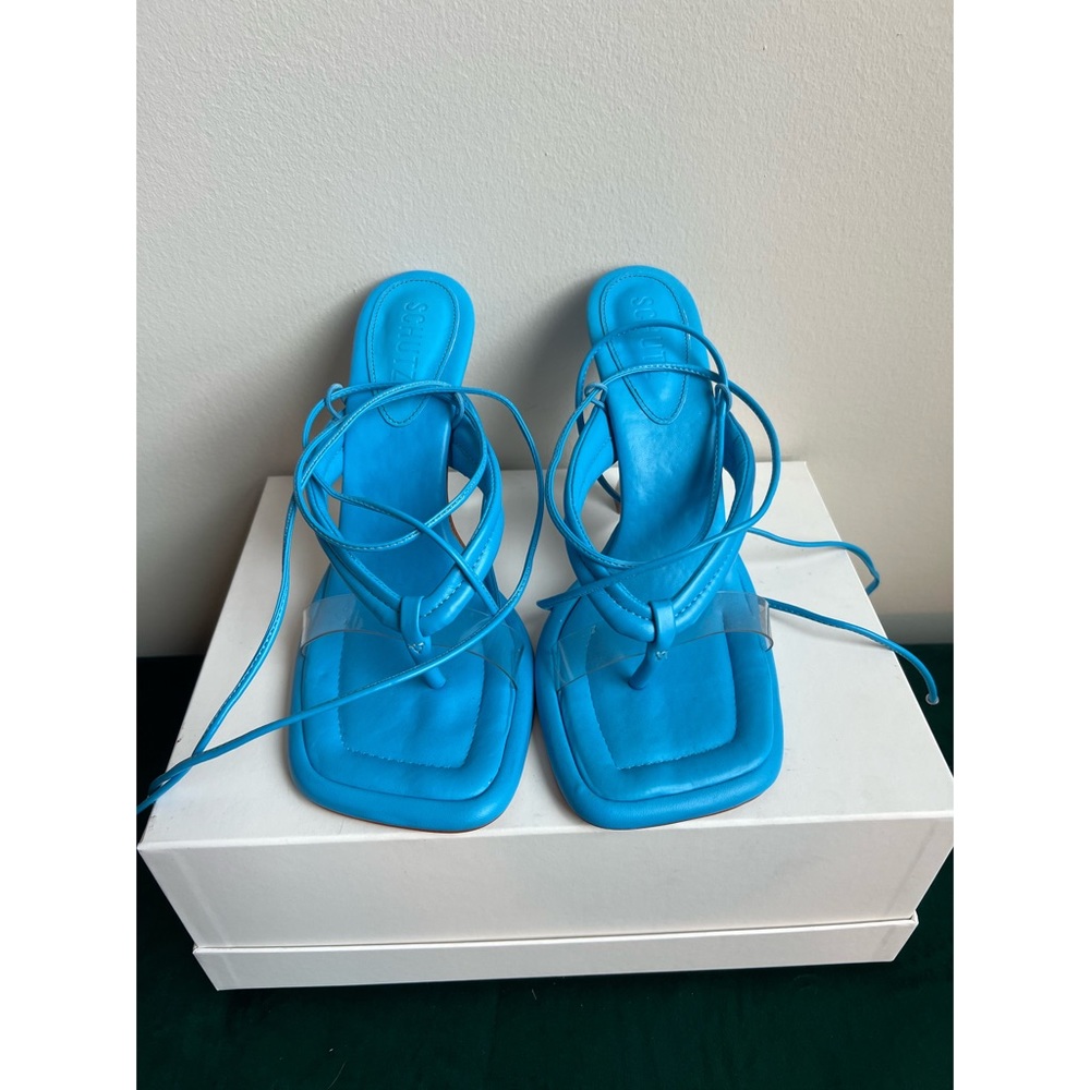 Schutz, never worn, blue, ankle lace heeled sandals